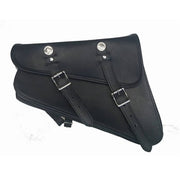 Swing Arm Bag Left Side Black: Motorcycle swing arm bag slanted for sportsters with replica buffalo nickels and quick release