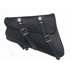 Swing Arm Bag Left Side Black: Motorcycle swing arm bag slanted for sportsters with replica buffalo nickels and quick release