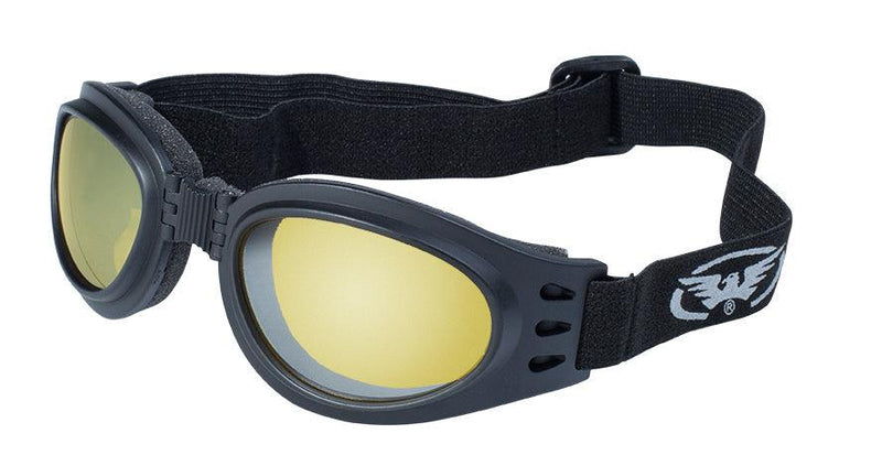 Global Vision Adventure Goggles - Gloss or Matte Black Frame & Yellow Tint Mirror Lens - Eagle Leather