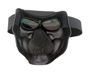 Black Skull Mask Red Lenses: Features:

Made with Polypropylene (Helmet Material)
Polycarbonate Lenses
Matte Black Mask
Soft-