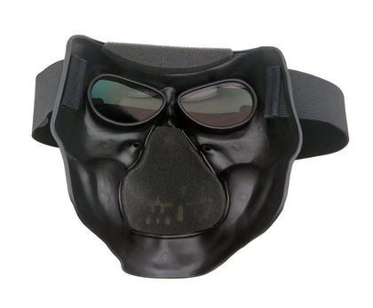 Black Skull Mask Red Lenses: Features:

Made with Polypropylene (Helmet Material)
Polycarbonate Lenses
Matte Black Mask
Soft-