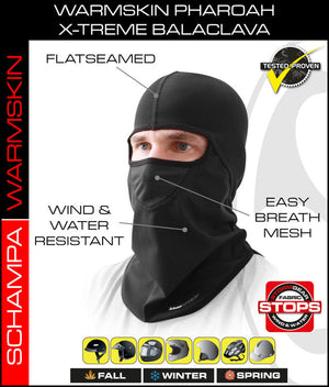 Pharaoh Deluxe II Balaclava Black: Description
SCHAMPA’s Pharaoh X-Treme Balaclava is designed with an Easy Breathe Nose piec