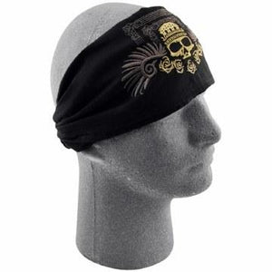 Zan Headwrap Golden Skull: Zan Headgear Headwraps are one size fits all