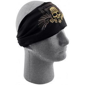 Zan Headwrap Golden Skull: Zan Headgear Headwraps are one size fits all