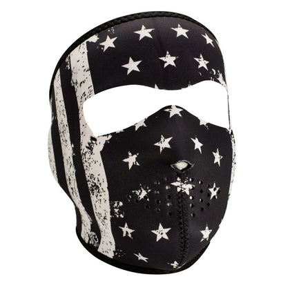 Full Mask Vintage Flag Bk & Wh: The ZAN Headgear Neoprene Face Mask features full coverage of the face and ears with stretchy