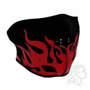 Half Mask Neoprene Red Flames: The ZAN Headgear Neoprene Half Face Mask features full coverage of the nose, chin, and cheeks 