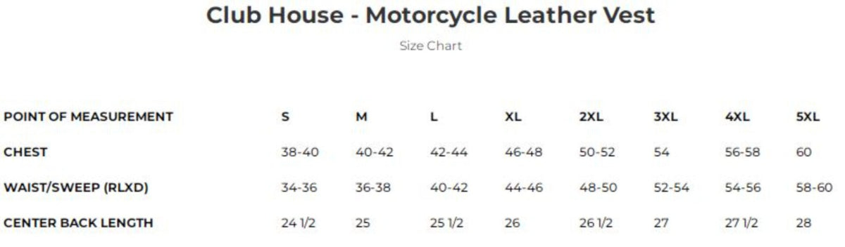 Club House Vest: Designed for the minimalist rider, the Club House Men's Motorcycle Leather Vest offers clean lines and a sle