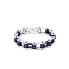 Bk Link SS Bracelet W/Bk Stone: Features:

Black & Silver Motorcycle Chain Bracelet
Polished stainless steel outer links
