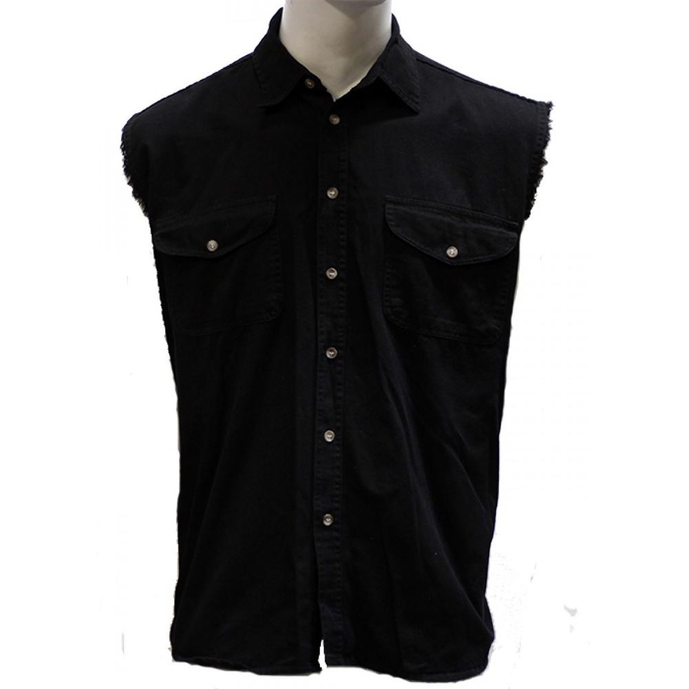 Men's Denim Sleeveless Shirt- Black - Eagle Leather