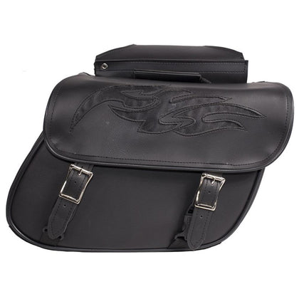 PVC Saddlebag With Flames: Features:

Dimensions: 14" x 6" x 10"
Zip off bag with heavy duty velcro cover
Universal fitting
I