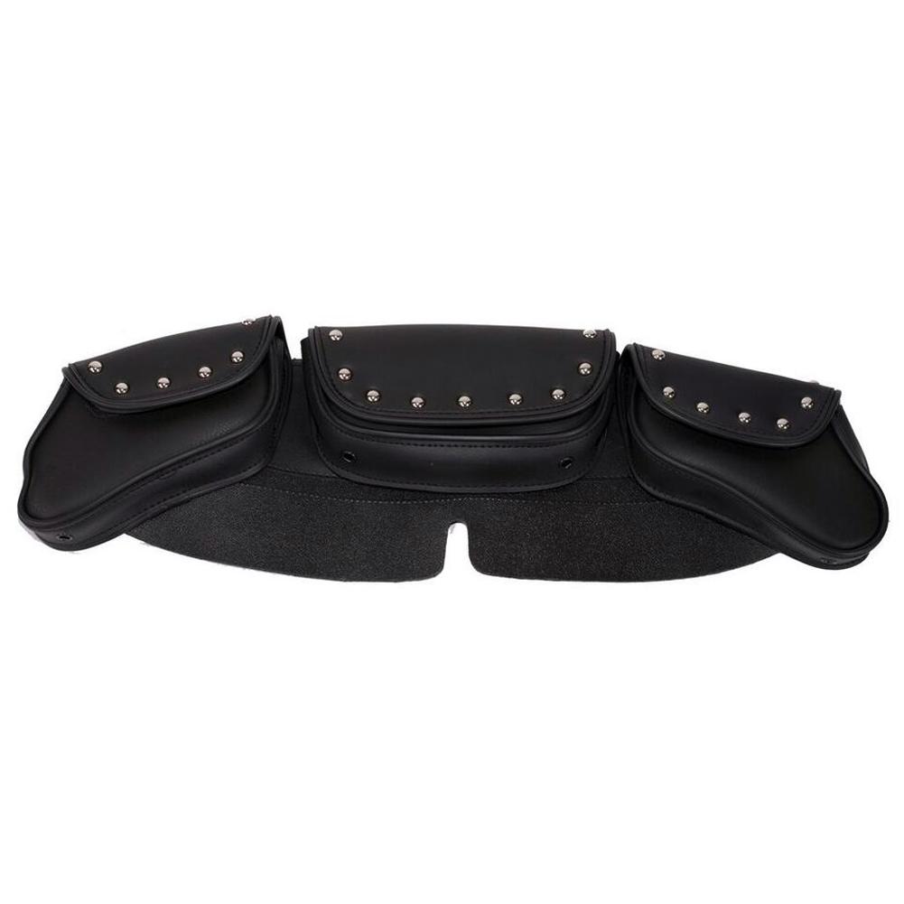 PVC Windshield Bag With Studs: Features:

Heavy Durable PVC
Features Studs
PVC Windshield Bag Set (3 Compartments)
Dimensions