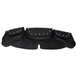 PVC Windshield Bag With Studs: Features:

Heavy Durable PVC
Features Studs
PVC Windshield Bag Set (3 Compartments)
Dimensions