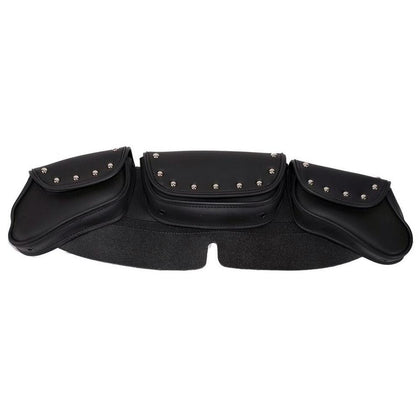 PVC Windshield Bag With Studs: Features:

Heavy Durable PVC
Features Studs
PVC Windshield Bag Set (3 Compartments)
Dimensions