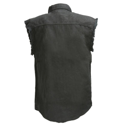 Men's Denim Sleeveless Shirt: Men’s Red Lightweight Sleeveless Denim Shirt8oz 100% Cotton DenimLightweight &amp; ComfortableB