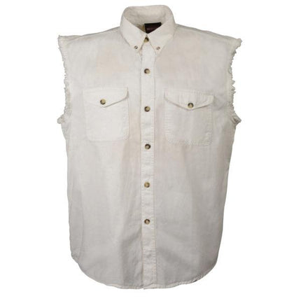 Men's Denim Sleeveless Shirt - White - Eagle Leather