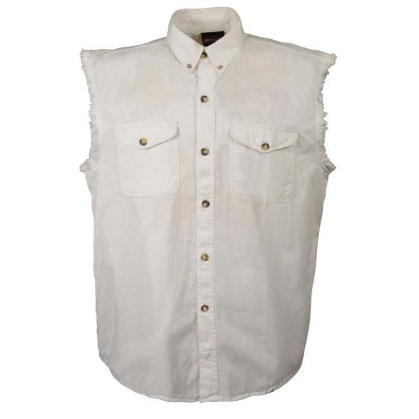 Men's Denim Sleeveless Shirt - White - Eagle Leather