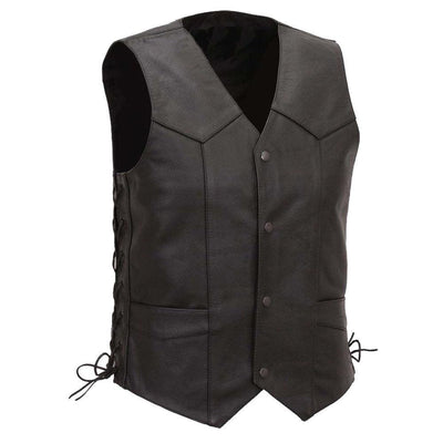 Eagle Leather Men's 4 Snap Tall Vest with Laces - Black - Eagle Leather