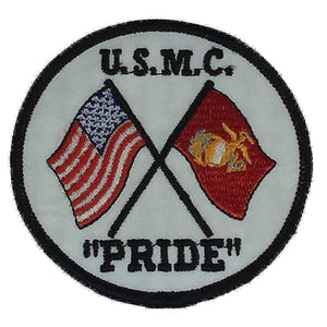 USMC Pride: USMC PRIDE WITH CROSSED FLAGS PATCH - COLOR - Veteran Owned Business3" ROUND PATCH