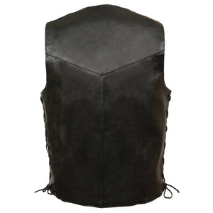 Men's Basic Side Laced Vest: Features:

Promotional Grade Leather
Classic Four Snap Front Look
Two Lower Front Coin Pockets w