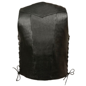 Men's 10 Pocket Vest: Features:

Promotional Grade Leather
Classic Four Snap Front Look with Side Lacing Detail
Two Lower Fro