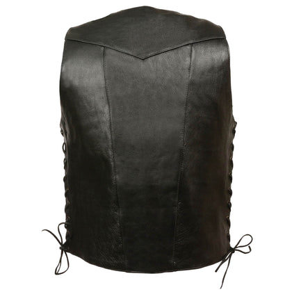Men's 10 Pocket Vest: Features:

Promotional Grade Leather
Classic Four Snap Front Look with Side Lacing Detail
Two Lower Fro