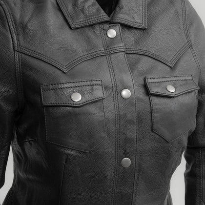 Onyx Women's Leather Shirt: Onyx Women's Leather Motorcycle Shirt
PRODUCT OVERVIEW:
Introducing the Onyx – a perfect blend of