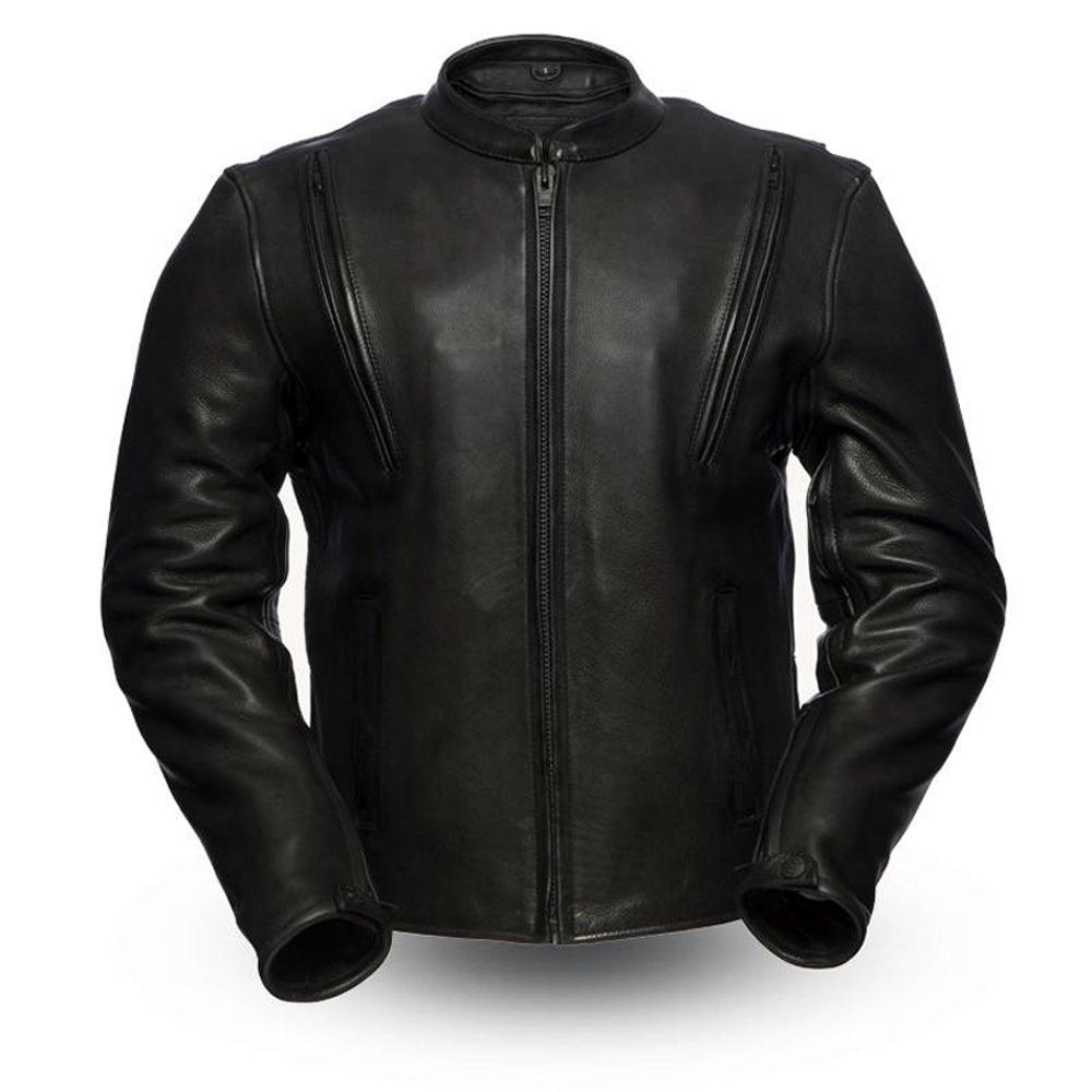 Eagle Leather Men's Revolt jacket in 1.4 mm platinum cowhide, center-zip scooter style with banded collar