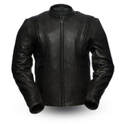 Eagle Leather Men's Revolt jacket in 1.4 mm platinum cowhide, center-zip scooter style with banded collar
