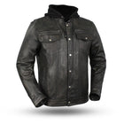 Men's Vendetta Hooded Jacket: Features:

Lightweight distressed sheepskin
Mandarin collar
Removable zip-out hoodie
Chest pock