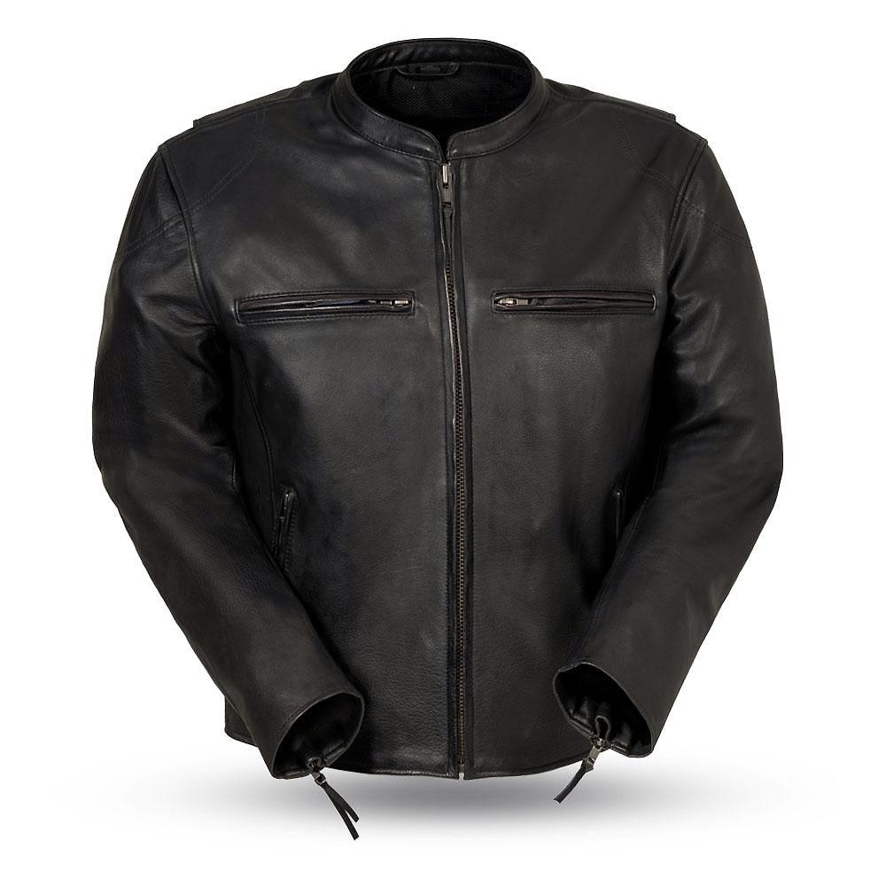 Eagle Leather Men's Indy jacket in soft cowhide, scooter style with banded collar and center zipper