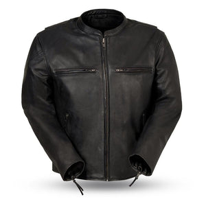 Men's Indy Leather Jacket: Features:

True Fit - order same size as your tee shirt
Scooter style w/ banded collar
Center zipp