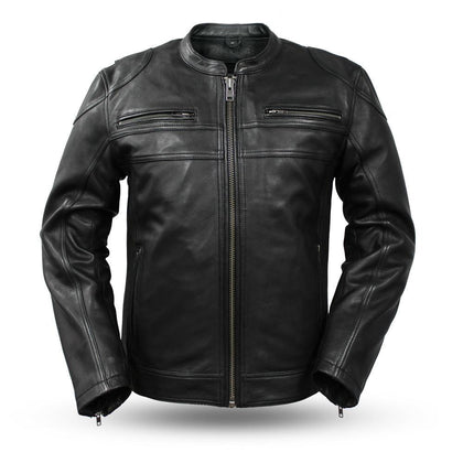 Men's Nemesis Leather Jacket: Features:

NEMESIS
Diamond cowhide
Scooter style with center zipper
Mandarin collar
Front zippe