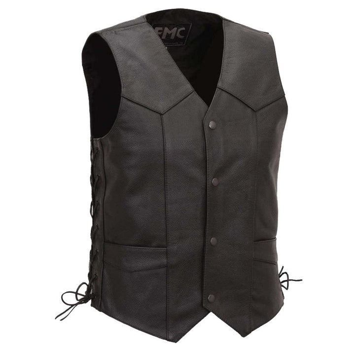 Eagle Leather Men's Cow Milled Traditional Classic 4 Snap Side Laced Vest - Black - Eagle Leather