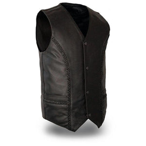Men's Ruffian Braided Vest: Features:

Ruffian
Soft milled cowhide
Western style V-neck vest with four snap front and two out