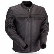 Eagle Leather Tall Maverick jacket in 1.1-1.2 mm drum-dyed cowhide, scooter style with banded collar and center zipper