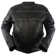 Eagle Leather Tall Reflective jacket in 1.2-1.3 mm cowhide with reflective piping across the chest and back