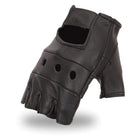 Fingerless Glove: Features:

Premium Cowhide: drum dyed and very durable type of leather
Perforated Panel: for comfort
Wrist 