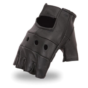 Fingerless Glove: Features:

Premium Cowhide: drum dyed and very durable type of leather
Perforated Panel: for comfort
Wrist 