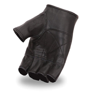 Fingerless Glove: Features:

Premium Cowhide: drum dyed and very durable type of leather
Perforated Panel: for comfort
Wrist 