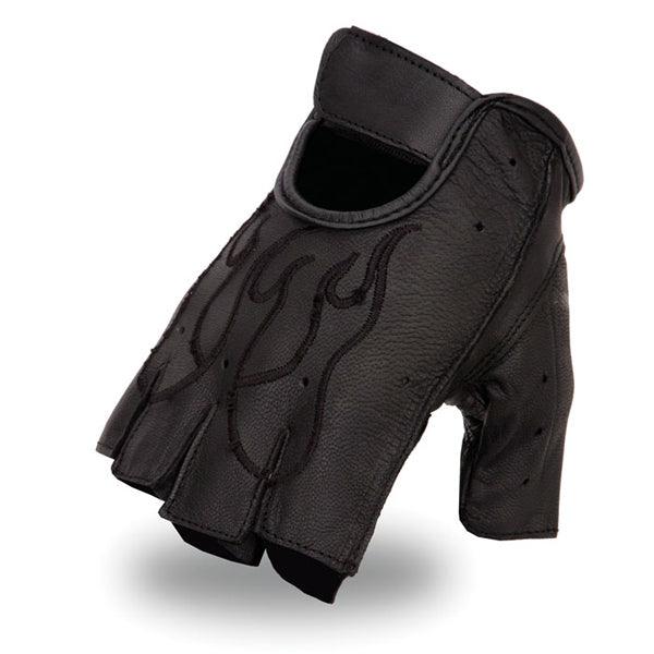 First Classics Men's Flame Fingerless Gel Glove - Black - Eagle Leather