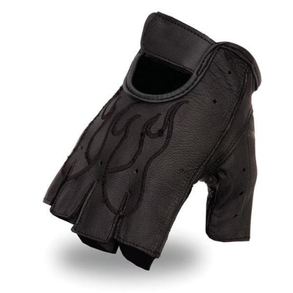 Flame Fingerless Gel Glove: Features:

Embroidered flame design
Made of Aniline Goat Skin
Gel padding on palm
Velcro wrist st