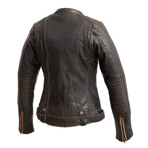 Women's Electra Jacket: Meet Electra - the women's leather motorcycle jacket that offers both flair and functionality