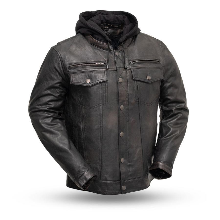 Mens Leather Jacket With Hoodie - Tall size