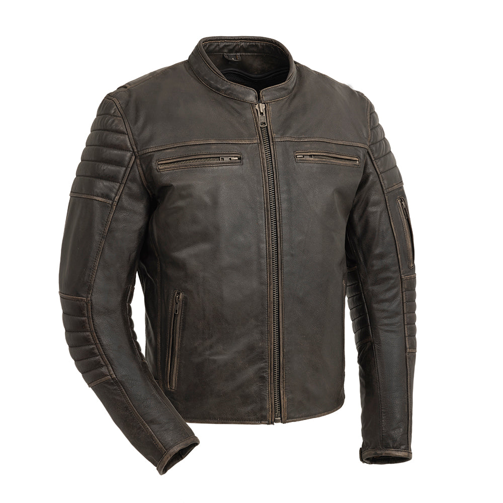 Commuter Distressed Brown Jacket: The Commuter takes a simple leather jacket and adds some style