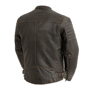 Commuter Distressed Brown Jacket: The Commuter takes a simple leather jacket and adds some style