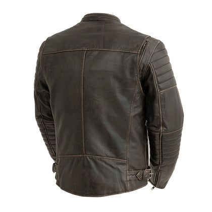 Commuter Distressed Brown Jacket: The Commuter takes a simple leather jacket and adds some style