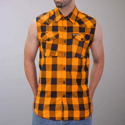 Sleeveless Flannel Blk/Orange - Eagle Leather