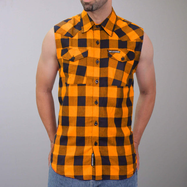 Sleeveless Flannel Blk/Orange - Eagle Leather