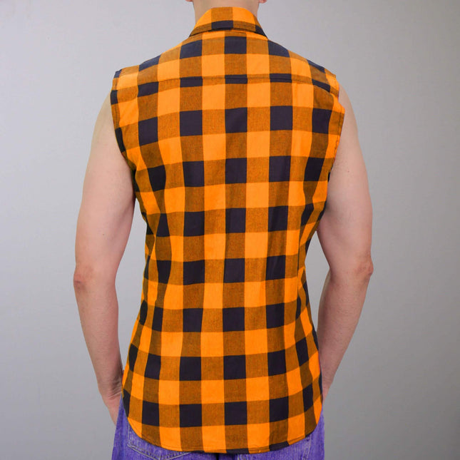 Sleeveless Flannel Blk/Orange - Eagle Leather