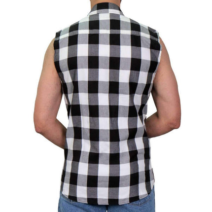 Sleeveless Flannel White/Black - Eagle Leather